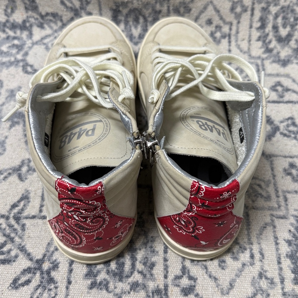 Men's Cream High-Top Sneakers red bandana